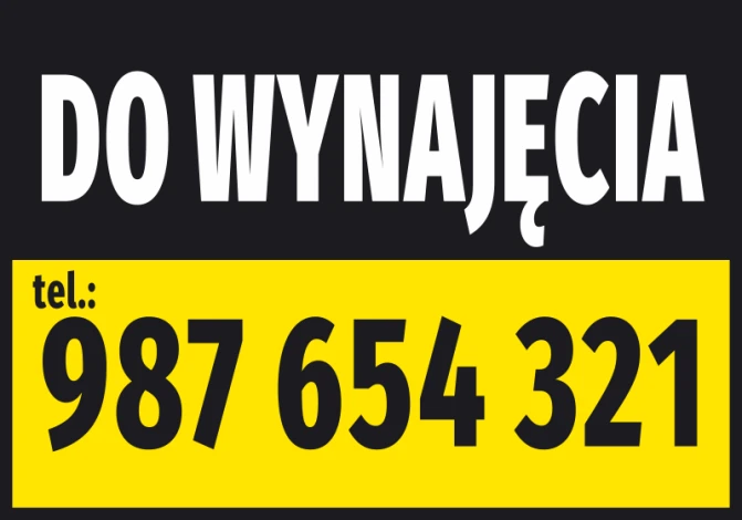 For Rent sticker with phone number - Graphic design. Large text on dark background, yellow rectangle with phone number.