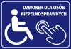 Disability bell sticker - Graphic design with a wheelchair symbol on a blue background.