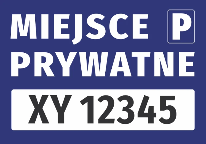 Private Area Sticker with Vehicle Registration Field - Graphic Design. Blue background with white text and field.