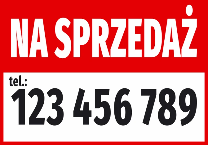 For Sale Sticker with Phone Number - Graphic Design. Red background with white text and black phone number.