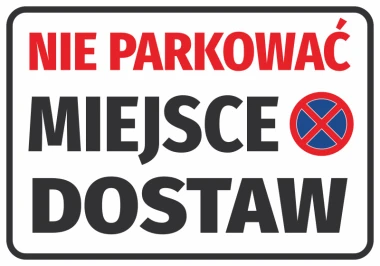 Delivery zone no parking sticker - red text on white background with no parking symbol.