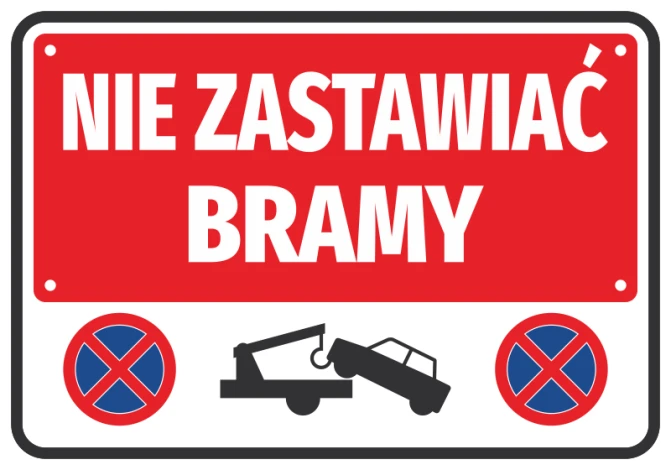 Sticker: Do Not Block Gate - Graphic Design. Red background with white text, towing symbol, and no parking sign.