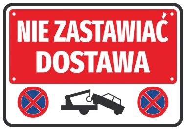 Do Not Block Delivery Sticker - Graphic design with red background, white text, towing symbol, and no parking sign.