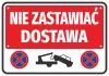Do Not Block Delivery Sticker - Graphic design with red background, white text, towing symbol, and no parking sign.