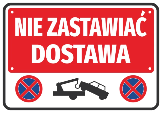 Do Not Block Delivery Sticker - Graphic design with red background, white text, towing symbol, and no parking sign.