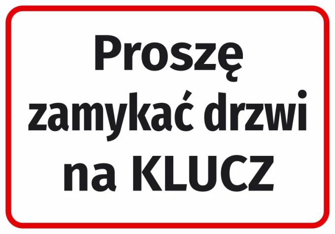 Please lock the door - Graphic design. Simple rectangle with red border, black text on white background.