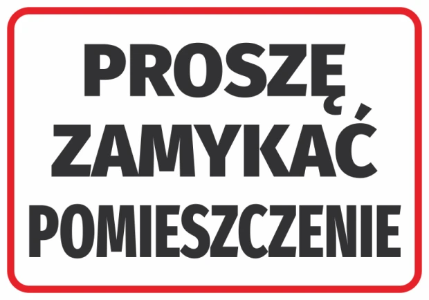 Please close the room sticker - Graphic design. Text on a white background with a red border.