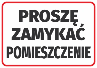 Please close the room sticker - Graphic design. Text on a white background with a red border.