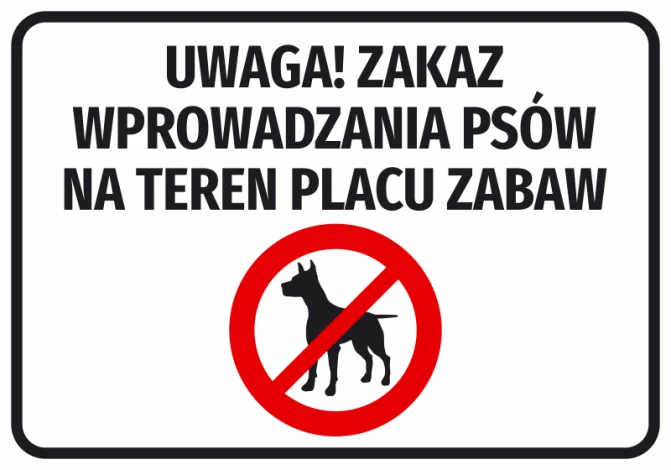 Warning! No dogs allowed in the playground - Graphic design. Red circle with a crossed-out dog on white.