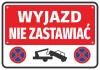 Sticker Departure Do Not Block - Graphic design. Red background with white text, towing symbol, and no parking sign.