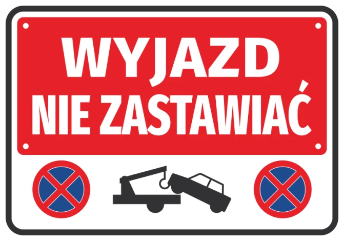 Sticker Departure Do Not Block - Graphic design. Red background with white text, towing symbol, and no parking sign.