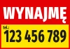 Rental sticker with phone number - Graphic design. Red background with white text and yellow box with black numbers.
