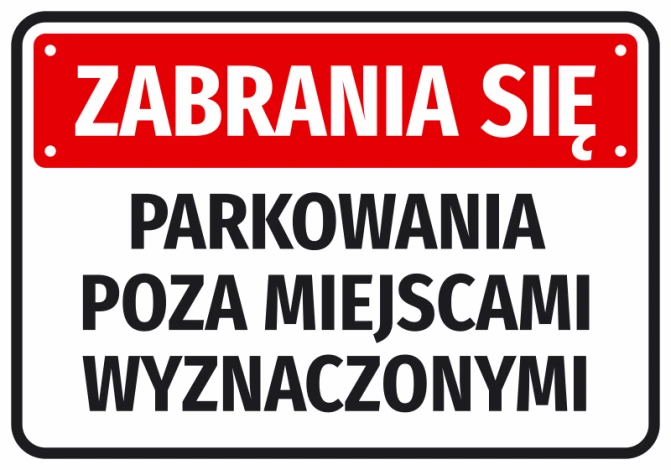 No parking sticker - Graphic design. Red background with white text in large letters.