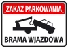 No Parking Sticker for Entrance Gate - Red rectangle with white text and black tow truck graphic.