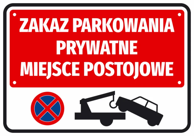 No Parking Sticker Private Parking Space - Graphic Design. Red background with white text and car icon.