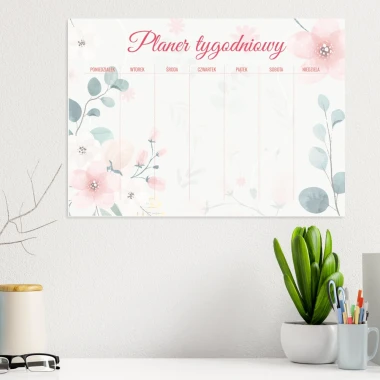 Magnetic whiteboard planner 592 - Features a white background with pastel-colored flowers.