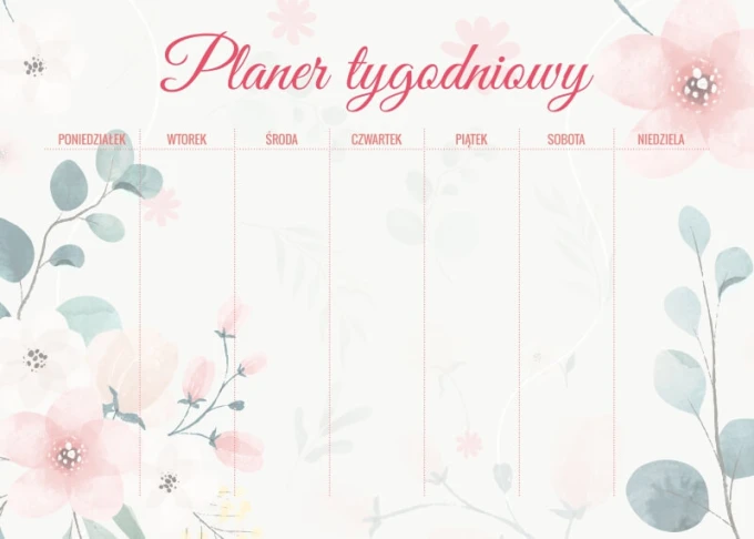 Magnetic dry-erase board Planner 592 - Graphic design with pink and green flowers on a white background.