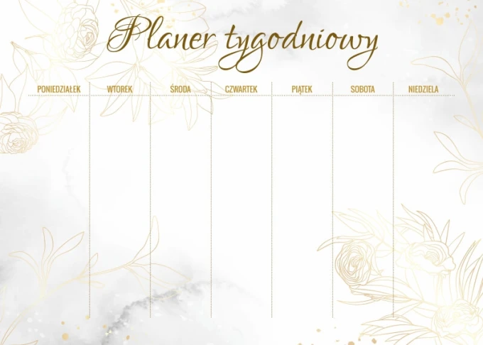 Magnetic dry-erase board Weekly Planner 590 - Graphic design with delicate flowers in gold shades.