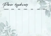Weekly planner whiteboard with a light background, featuring delicate leaves and the word Planner.
