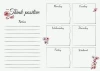 Weekly planner dry-erase board with floral design. Features floral motifs on a white background and six sections.