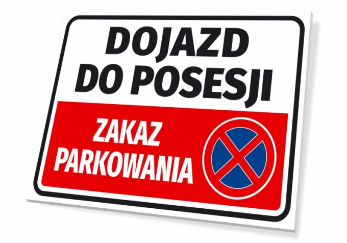 No Parking Sign - Access to Property - Graphic Design. Red rectangle with "No Parking" text on a white background.