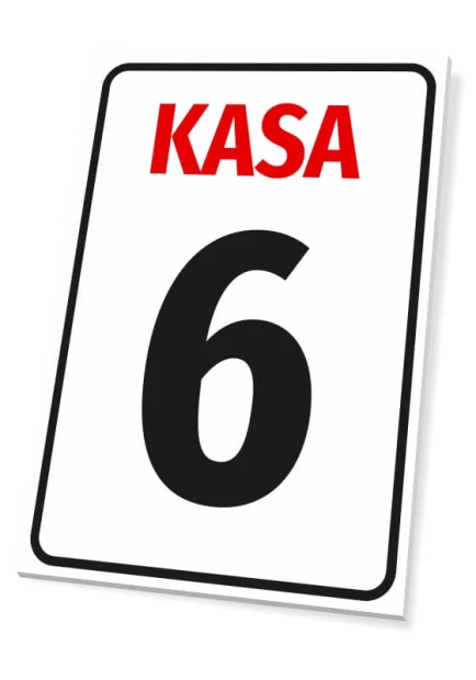 Information sign for cash registers - Graphic design. Simple sign with a white background and red text reading CASH.
