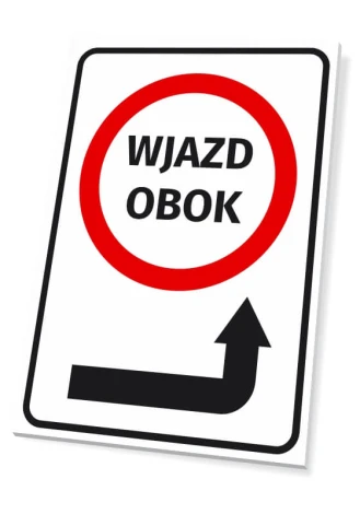 Entrance sign with right arrow - Red circle with "ENTRANCE NEXT TO" text and black right arrow.