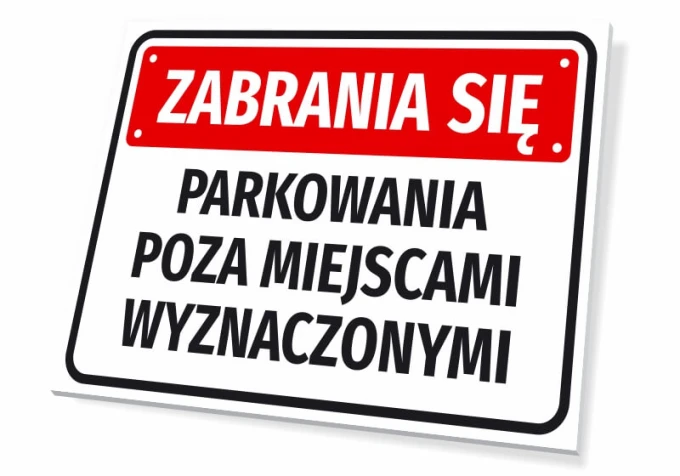 No Parking Sign - Graphic Design. Rectangular sign with a red background.