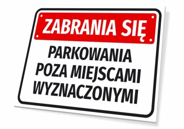 No Parking Sign - Graphic Design. Rectangular sign with a red background.