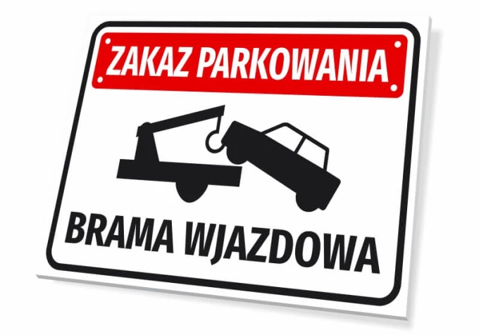 No Parking Sign for Entrance Gate - Red rectangle with white text and black car graphic.