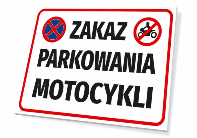 No Parking Motorcycle Sign - Graphic Design. Red circles with crossed-out symbols on a white background.