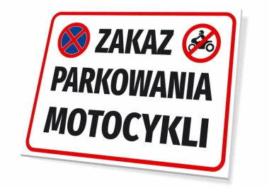No Parking Motorcycle Sign - Graphic Design. Red circles with crossed-out symbols on a white background.
