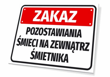 No littering sign for outside trash bins - Graphic design. Red background with white text, rectangular shape.