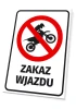 No Entry Sign for Motorcycles - Graphic Design. Red circle with a crossed-out motorcycle silhouette. Black.