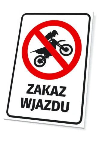 No Entry Sign for Motorcycles - Graphic Design. Red circle with a crossed-out motorcycle silhouette. Black.