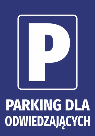 Visitor Parking Sticker - Graphic Design. White letter P on a blue background with text.