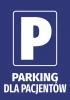 Parking sticker for patients - White text on blue background.