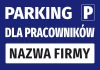 Employee Parking Sticker with Name Field - Graphic Design. Blue background with white text and name area.