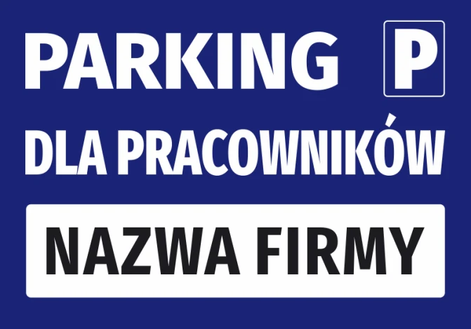 Employee Parking Sticker with Name Field - Graphic Design. Blue background with white text and name area.