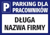 Employee parking sticker with name field - graphic design. Blue background with white letters and a large letter P.