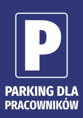 Employee Parking Sticker - Graphic design. Blue background with a white P and text.