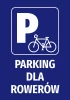 Bicycle parking sticker - Graphic design. Blue background with a white bicycle symbol and the letter P.