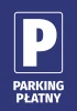 Paid Parking Sticker - Graphic Design. Large letter P and "Paid Parking" text on a blue background.