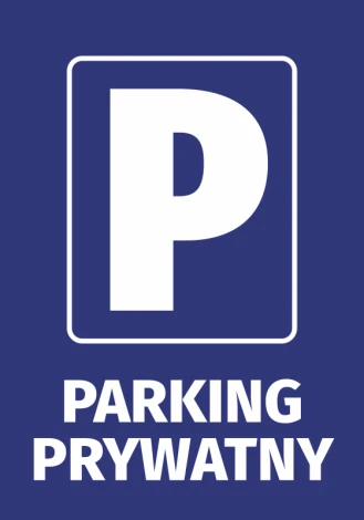 Private Parking Sticker - Graphic design. White letter P on a blue background with "Private Parking" below.
