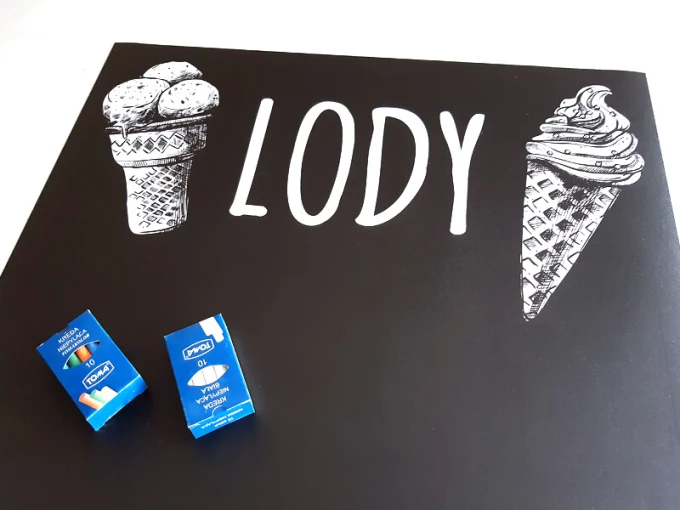 Chalkboard for ice cream shop with ice cream print 102 - features two ice cream drawings and the word ICE CREAM in white.