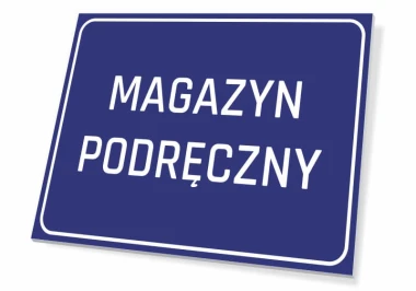 Handy storage sign - Graphic design. Simple rectangular sign with white text on a blue background.