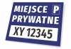 Private area sign with space for vehicle registration number - Simple rectangular design with large graphics.