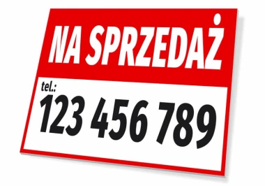For sale sign with phone number - Graphic design. Red background with white text and black phone number.