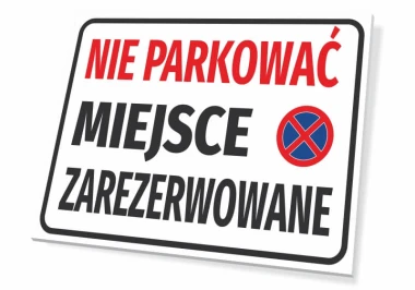 No Parking Reserved Space Sign - Graphic Design. Red text on white background with a no parking symbol.