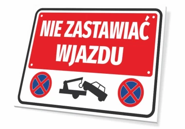 No Parking Sign - Graphic Design. Red background with white text, car and tow truck icons.